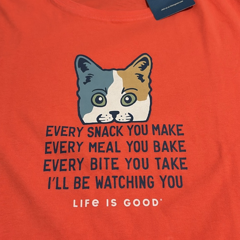 Life is Good Coral T-Shirt with Cat Graphic XXl nwt